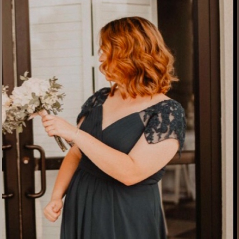 Azazie Navy Blue Lace Maxi Dress